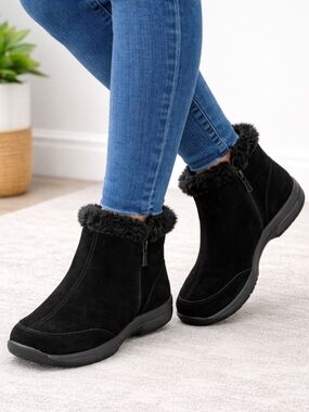 esprit faux fur lined ankle boots womens 9.5 black zip comfort winter shoes
